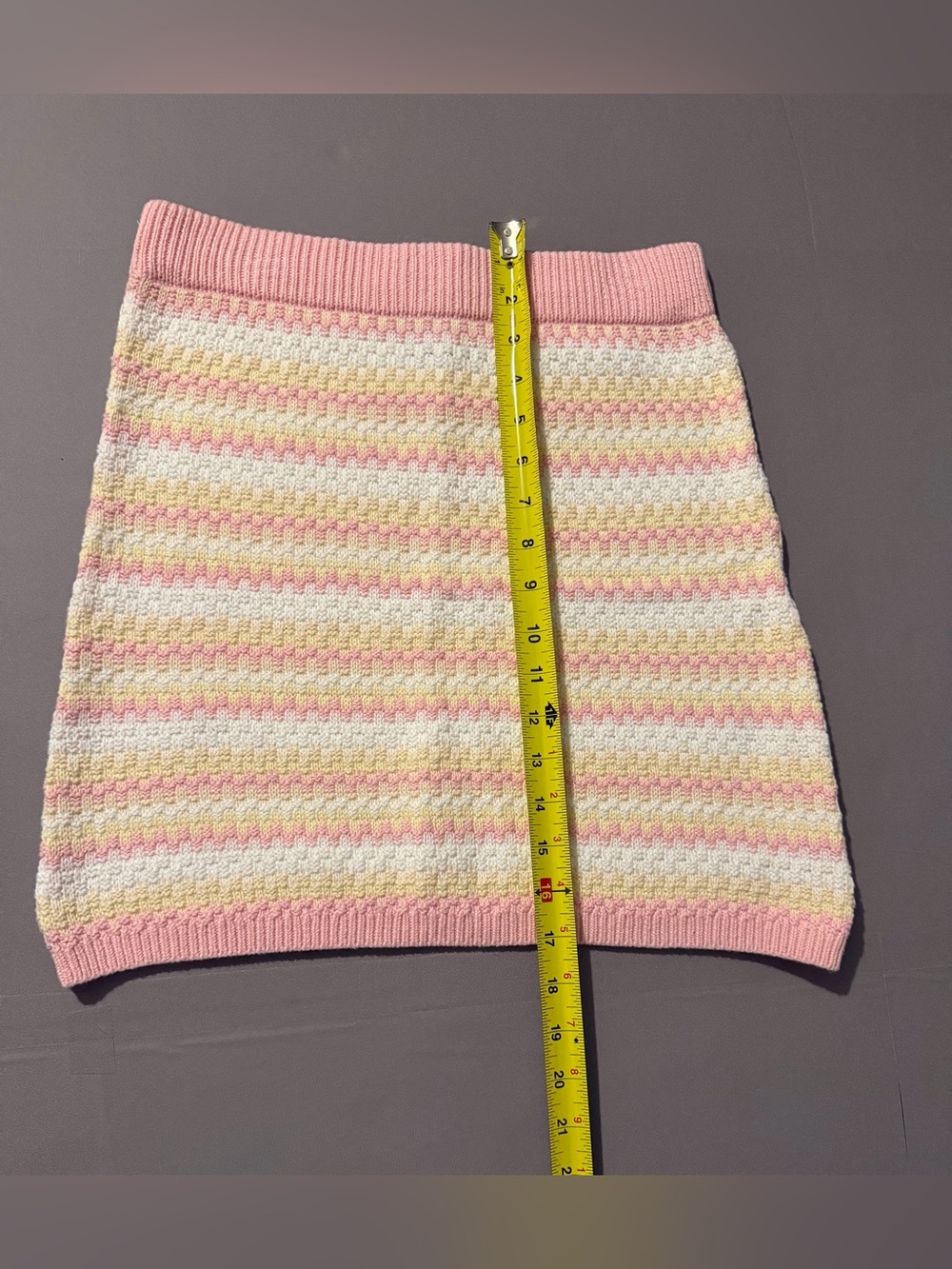 A-line crochet knit mini skirt pink white and yellow - Picture 4 of 7